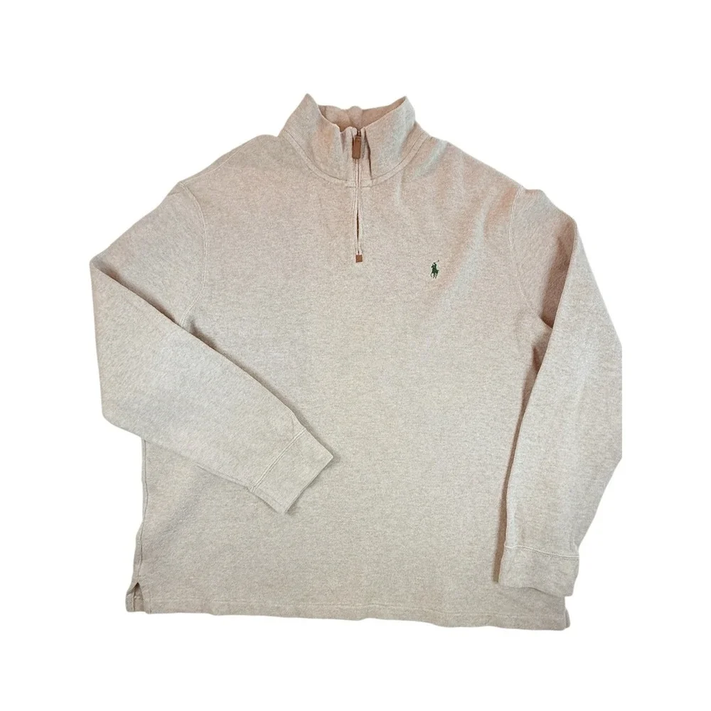 Polo Ralph Lauren Quarter Zip Pullover Mens XXL‎ Beige Cotton Knit Sweater 71451